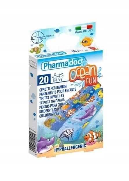 PHARMADOCT OCEAN FUN CHILDREN PLASTERS 10 PCS – flasterë pediatrikë me figura deti për plagë të vogla
