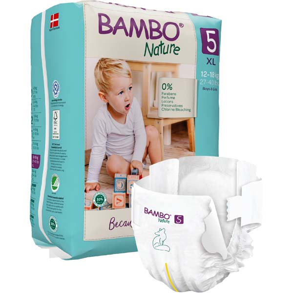 Bambo Nature Eco Diapers Size 5 XL (12–18 kg) – 22 copë