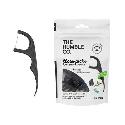 Floss Picks Single Thread Charcoal 50pcs