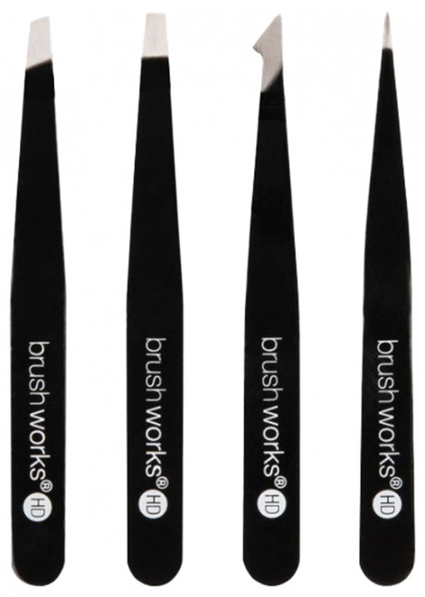 Brushworks HD 4 Piece Combination Tweezer Set Black